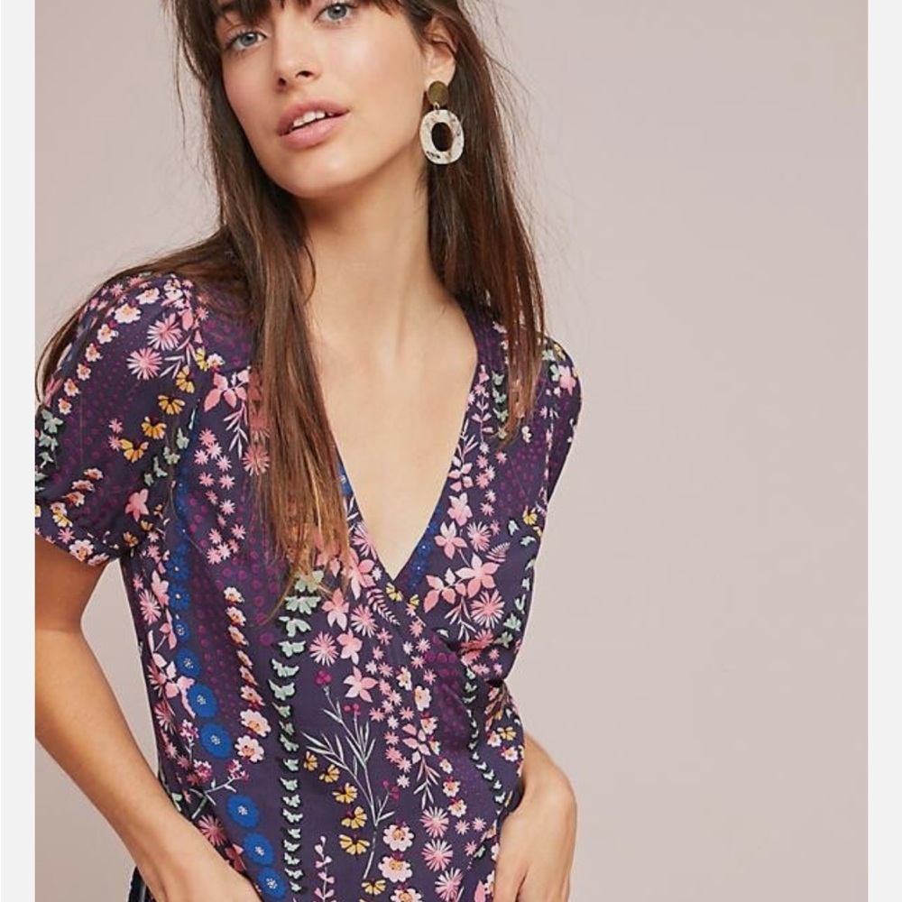 Anthropologie Meadow Rue Eldoret Floral Wrap Top Purple Size 4